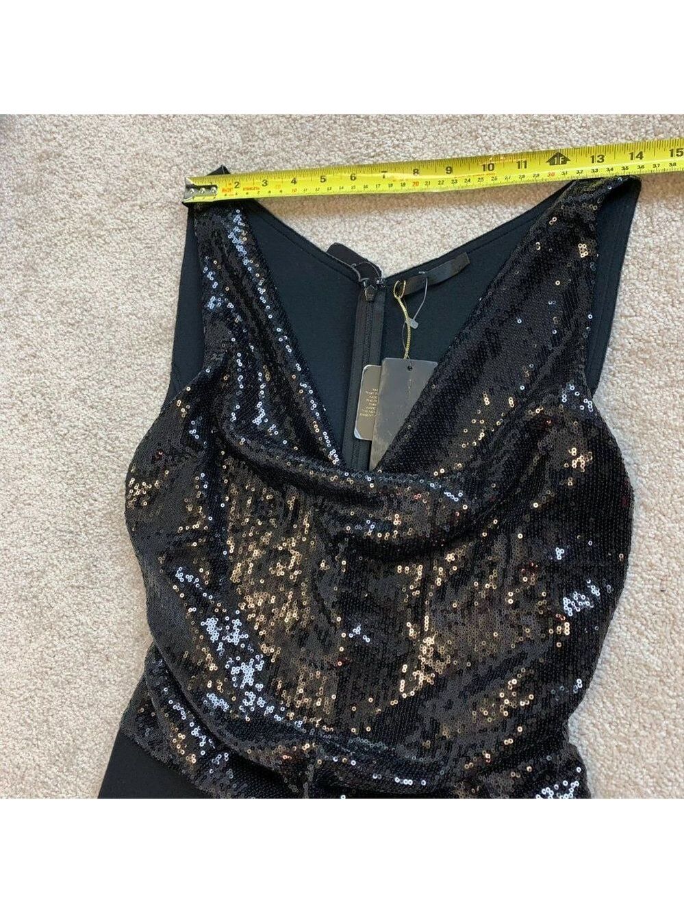 Donna Karan black sequin Bodice Flare Dress Sz 10 - Picture 11 of 15